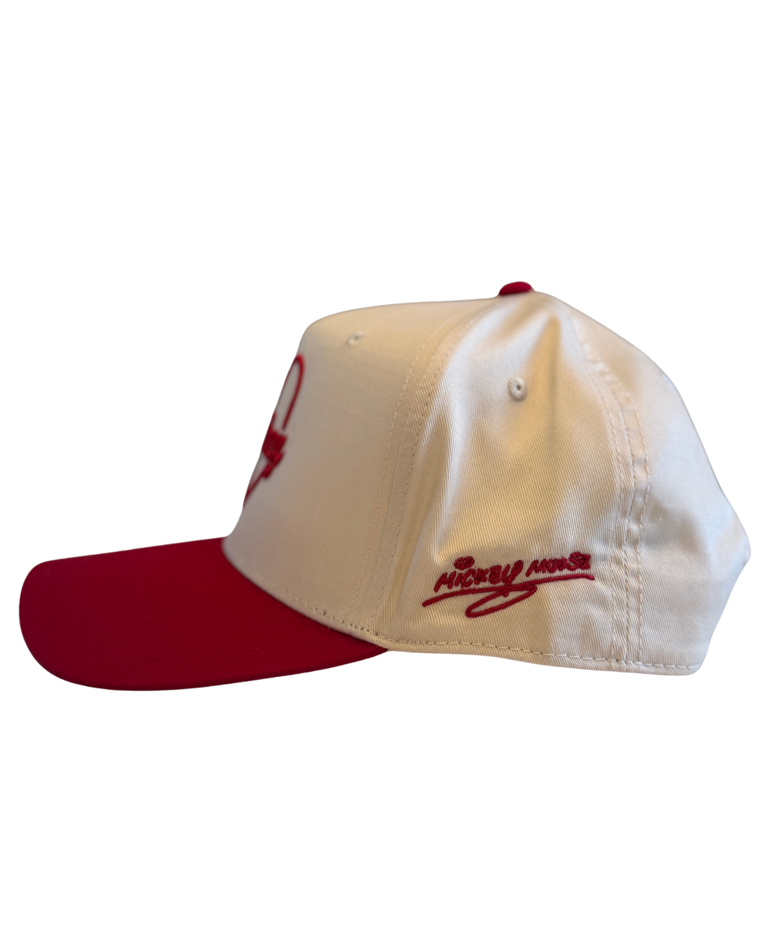 Close-up detail of Mickey heart embroidery