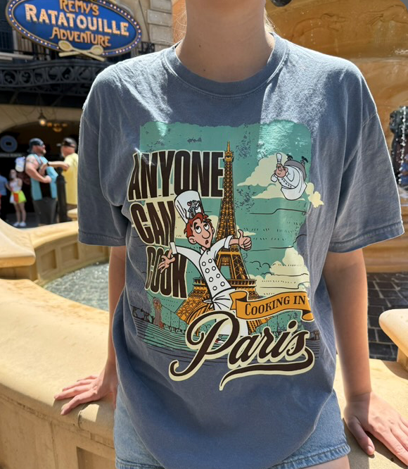 Anyone Can Cook graphic tee with animated chef and Disney Paris style