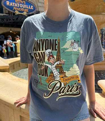 Anyone Can Cook graphic tee with animated chef and Disney Paris style