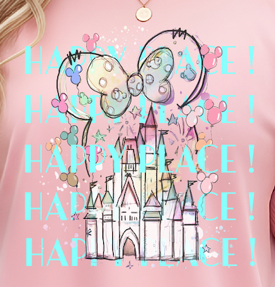 Up close view of our happy place shirt