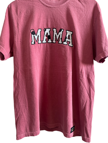 Minnie-inspired mom shirt in rose pink with stitched lettering