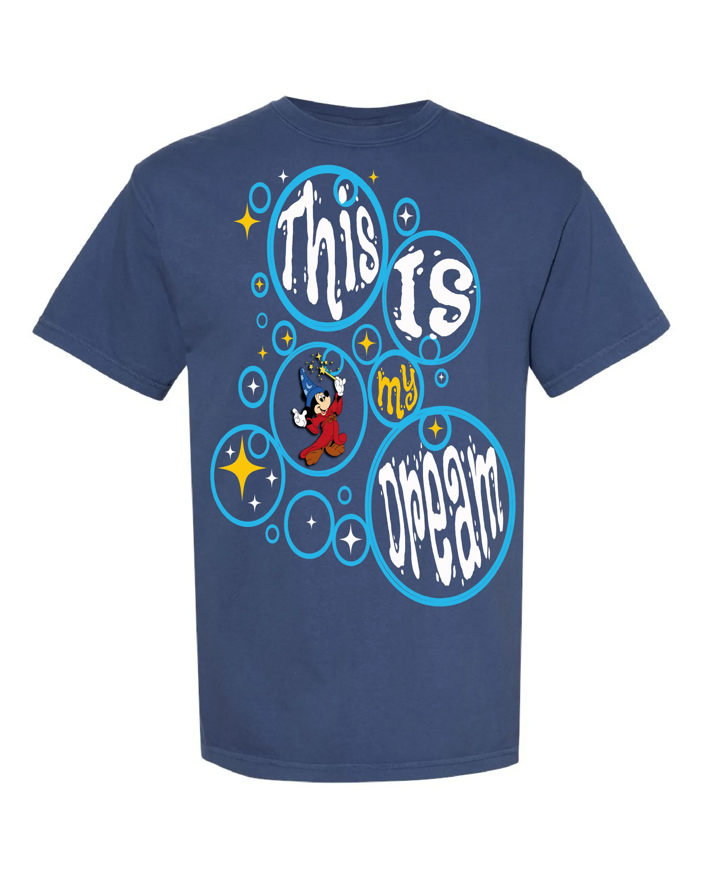Sorcerer-inspired shirt with “This Is My Dream” text in blue bubble design