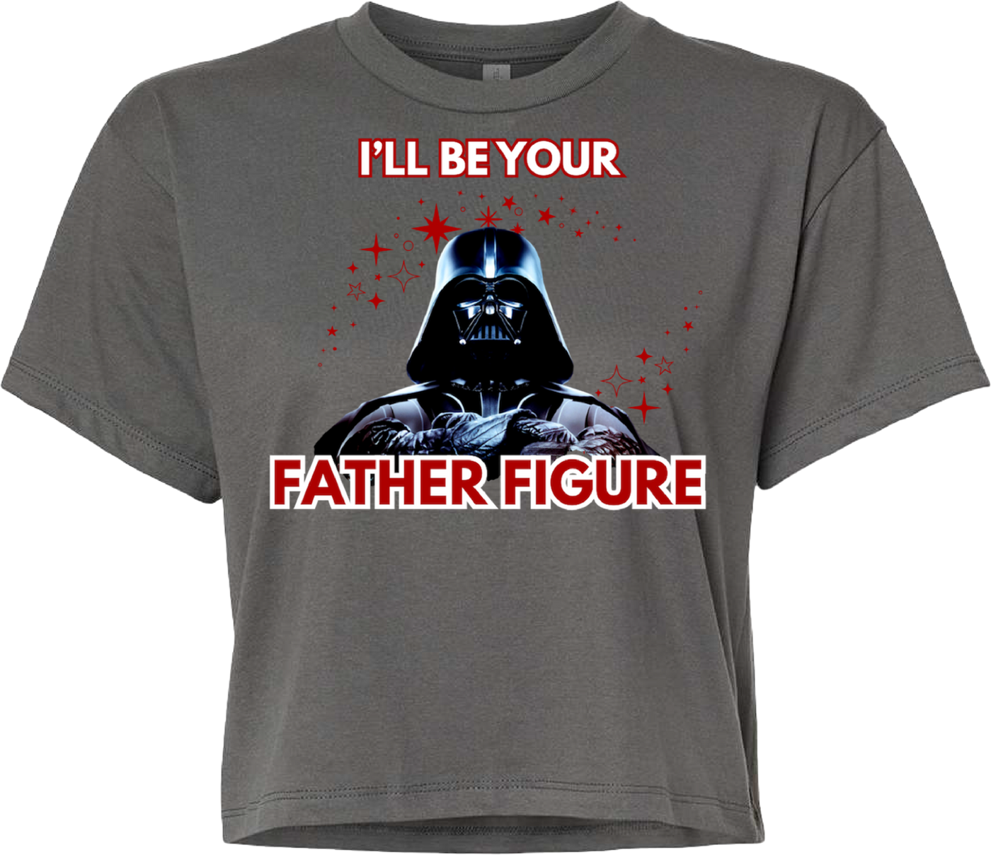 Dark gray crop top featuring a sci-fi villain with text 'I'll Be Your Father Figure'