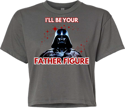 Dark gray crop top featuring a sci-fi villain with text 'I'll Be Your Father Figure'