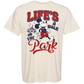 Beige t-shirt with Mickey Mouse graphic and 'Life's a Walk in the Park' text on a ivory background
